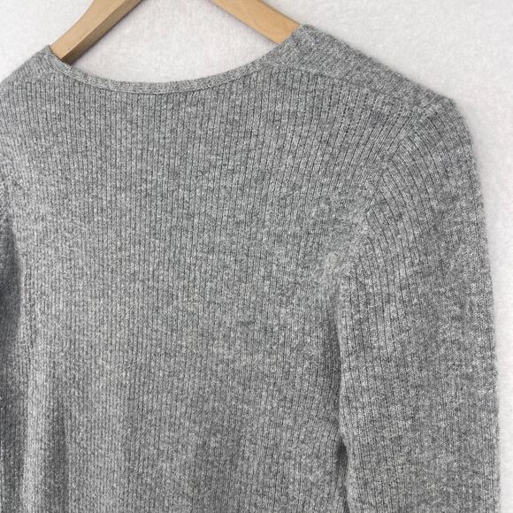 THEORY Sweater Womens Petite Cashmere V-Neck Ribbed Jumper Pullover Gray - Picture 7 of 12